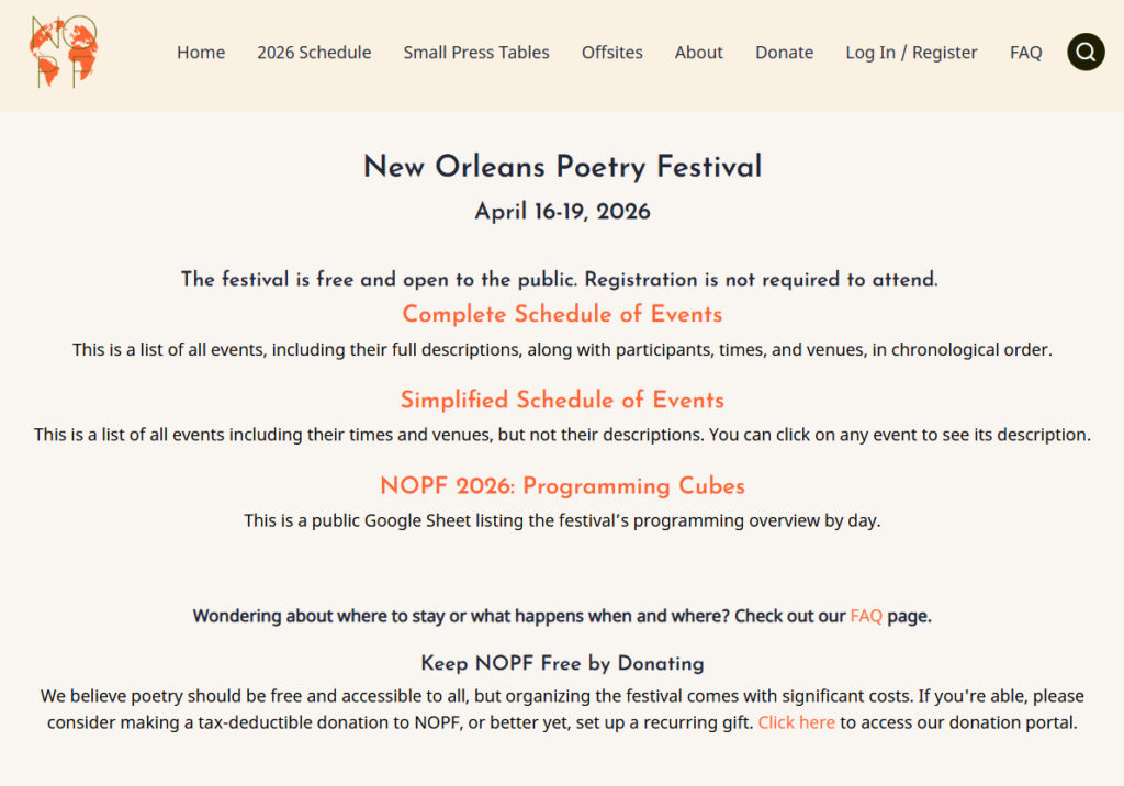 New Orleans Poetry Festival web site